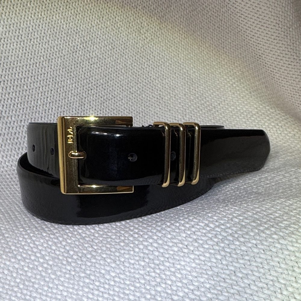 Ralph Lauren Black Belt Patent Leather with Gold Buckle